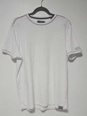 Kenneth Cole White Short Sleeve Tee with Brown Contrast Trim